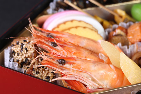 Japanese cuisine, New Year dishes OSECHI (Osechi ryori) close upの写真素材