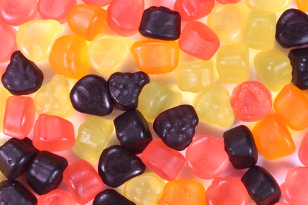 Assorted gummy candies, top view. Jelly sweets background.の写真素材