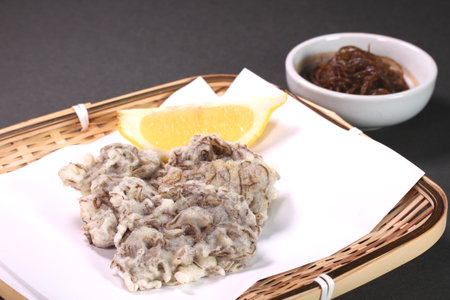 Mozuku in a small bowl and Mozuku tempuraの写真素材