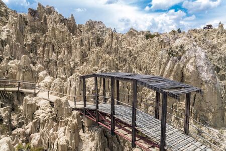 Wooden bridge on the Moon Valley of in La Paz, Bolivia.の写真素材