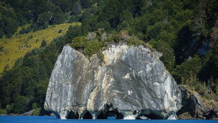 Capillas de marmol, also known as marble cathedrals, In Puerto Rio Tranquilo, Patagonia, Chile. On the shores of a turquoise lake called General Carrera.の写真素材