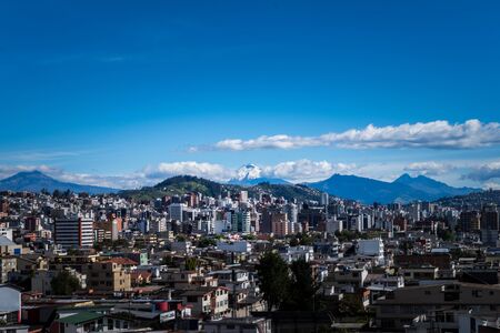 Panoramic view of the city of Quito in summer, Pichincha, Ecuador.の写真素材