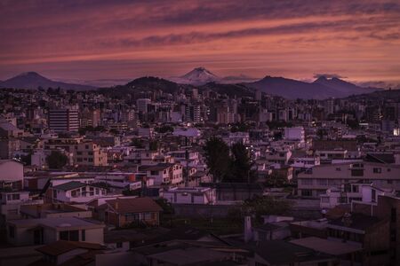 Panoramic view of the city of Quito, Pichincha, Ecuador. March 11, 2018. Sunsetのeditorial素材
