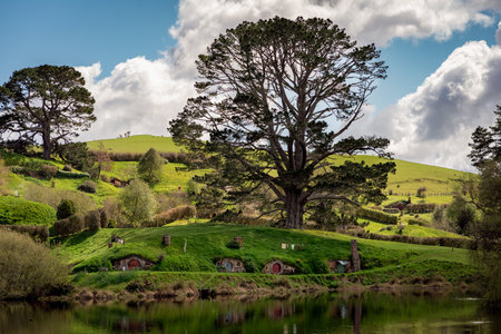Hobitton village where Lord of the Rings and The Hobbit where filmed. September 2020, Matamata, New...