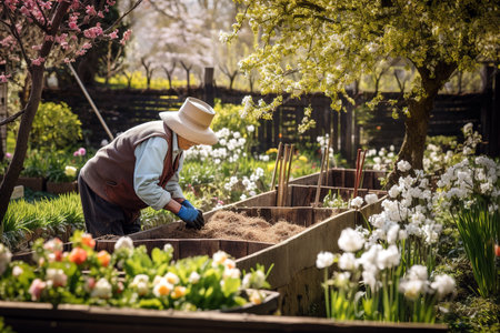 Senior adult working in his vegetable garden. Generative AIの素材