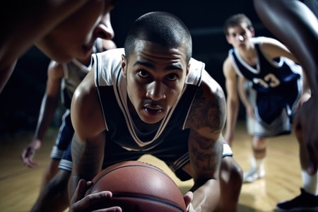 Basketball team inn exciting game on the court. Generative AIの素材