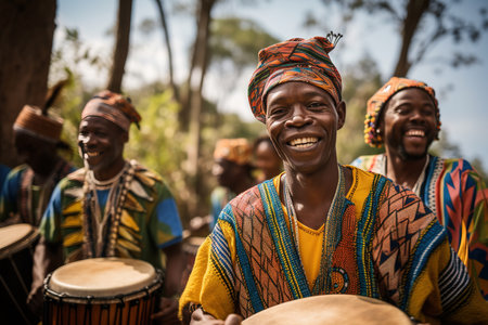 African native musicians playing drums. Generative AI shotの素材