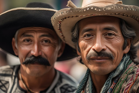 Mexican men posing looking at camera. Generative AI shotの素材