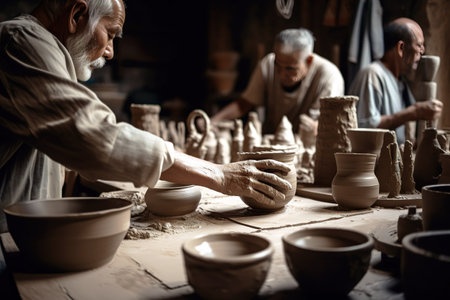 Pottery men artisans working in the studio. Close up shot. Generative AIの素材
