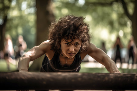 Young woman doing some stretching in the park. Generative AIの素材
