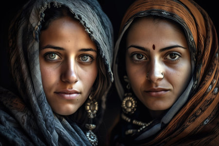 Berber beautiful women looking at camera on their traditional headscarf. Generative AIの素材