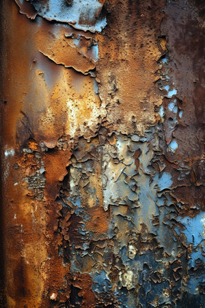 Textured background of rust and aged metal piece. Generative AI vertical shotの素材