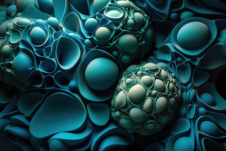 Set of organic circular abstract shapes. Textured background in green tones. Generative AIの素材