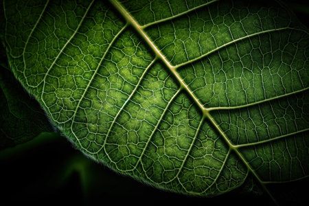 Macro shot textured background of green leaf. Generative AIの素材