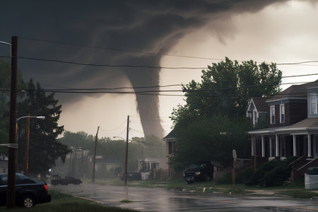 Dangerous tornado in residential area. Generative AIの素材