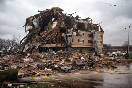 Massive tornado destroyed bib building. Generative AIの素材