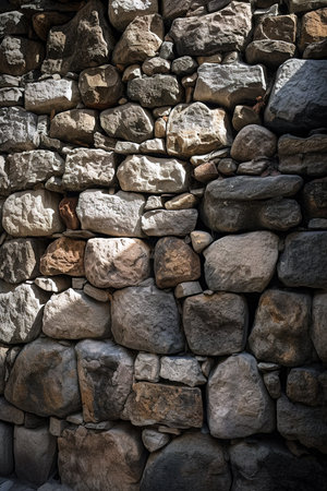 Stone wall close up shot. Textured background. Generative AI vertical shotの素材
