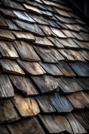 Rustic wooden roof close up shot. Generative AI vertical shotの素材