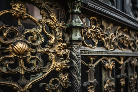 Traditional iron gate close up shot. Generative AIの素材