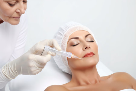 Matured woman receiving anti aging filler injection. Generative AIの素材