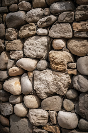 Close up shot of stone bricks wall. Textured background. Generative AI vertical shotの素材