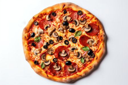 White background layout of delicious pizza. Generative AIの素材