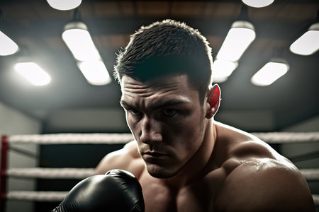 Close up shot of professional boxer training at the gym. Generative AIの素材