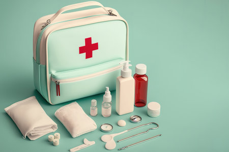 Vintage nurse kit, first aid. 3D style. Generative AI illustrationの素材
