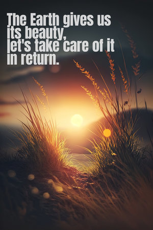 The Earth gives us its beauty, let's take care of it. Amazing sunset view in natural environment. Generative AI vertical illustrationの素材