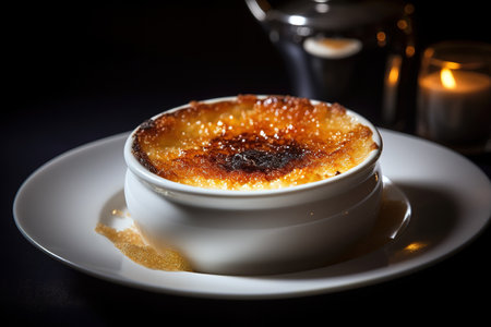 French Creme Brulee dessert. Close up shot gourmet food photography. Generative AIの素材