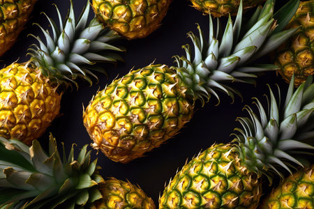 Top view background of pineapples on dark background. Generative AIの素材
