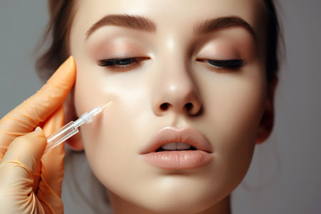 Woman receiving filler injection on face. Close up head shot. Generative AIの素材