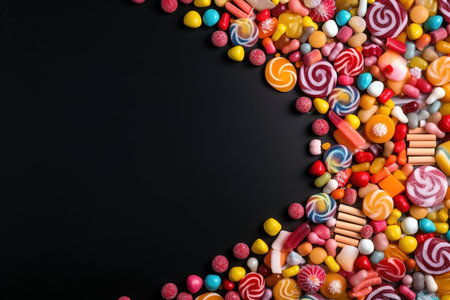 Candy concept over black background with copy space for text. Generative AIの素材
