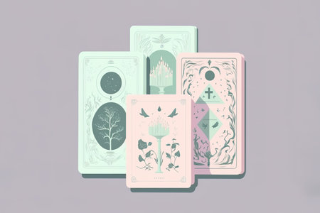 Minimalistic illustration of Tarot playing cards in pastel colors palette. Flat design. Generative AI Illustrationの素材