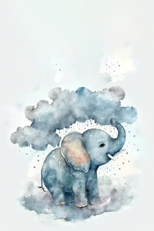 Baby elephant in watercolor painting style. Perfect for baby banner and printing. Generative AI illustrationの素材