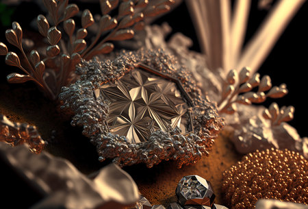 Nickel under microscopic background. 3D rendering style. Generative AI illustrationの素材