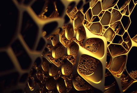 Microscopic gold structure. Abstract background. 3D rendering style. Generative AI illustrationの素材