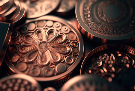 Copper background, close up macro image. Three dimensional style. Generative AI illustrationの素材