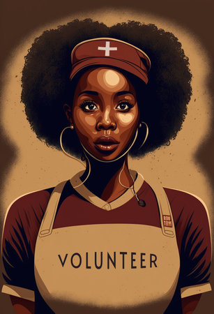 Volunteer nurse African American woman. Portrait illustration. Generative AI Verticalの素材
