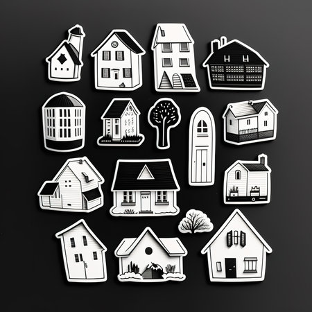 Set of stickers for real estate companies. Black and white. Generative AI flat design illustrationの素材