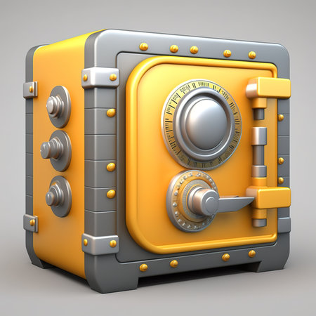 3D render style yellow security box. Insurance, savings, privacy finance concept. Generative AI Illustrationの素材