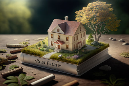3D render style Real estate banner. Advertisement for companies. Generative AI Illustrationの素材