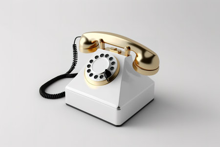 White vintage phone over white background. 3D rendering style. Generative AI Illustrationの素材
