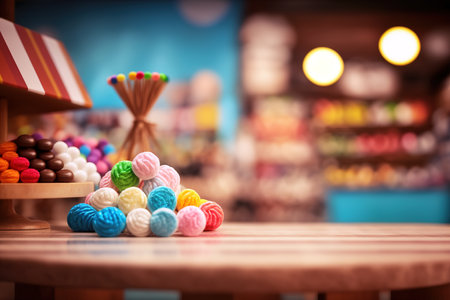 Colorful delicious candies. Focus on foreground with copy space for advertise. Generative AI illustrationの素材