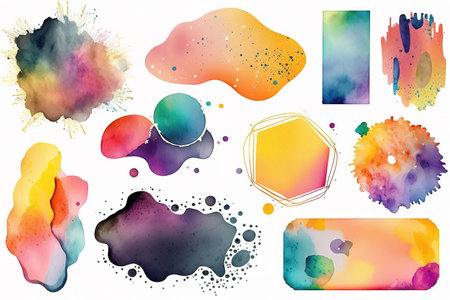 Colorful watercolor stickers perfect for copy space. White background. Generative AI illustrationの素材