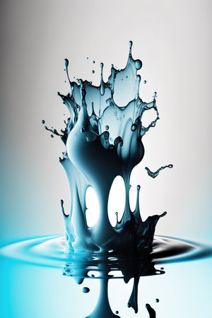 Splash of blue paint of water. Blue colors. Vertical Generative AI illustrationの素材