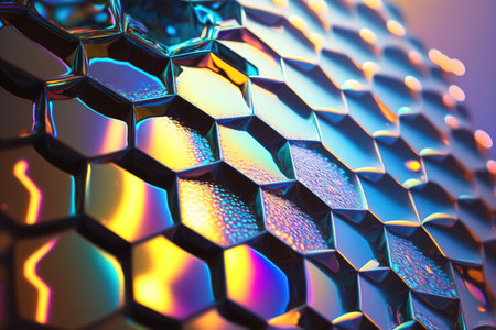 Holographic geometric honeycomb background. Macro close up. Generative AI illustrationの素材