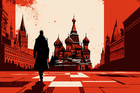 Kremlin and Cathedral of St. Basil in the Red Square in Russia. Illustration banner concept. Generative AI Illustrationの素材