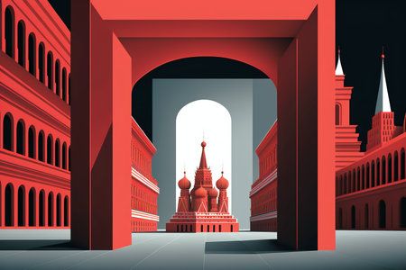 The Red Square in Russia. Illustration postcard. Travel destination, famous place concept. Generative AI Illustrationの素材