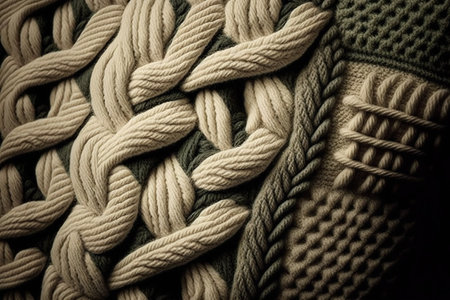 Handcraft beige knitted background. Generative AI illustration backgroundの素材